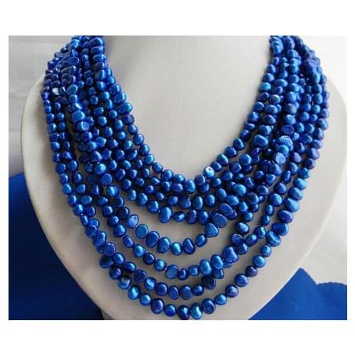 Beautiful 8strands 6mm Blue Baroque Freshwater Pearl Necklace