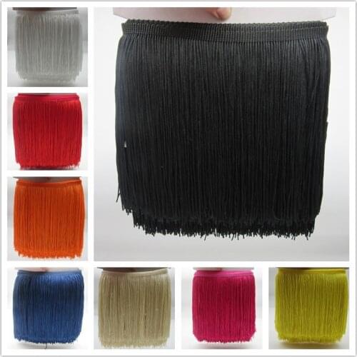 YY-tesco 10 Meters 20CM Long Polyester Lace Tassel Fringe Lace Trim Ribbon Sew Latin Dress Stage Garment Curtain DIY Accessories