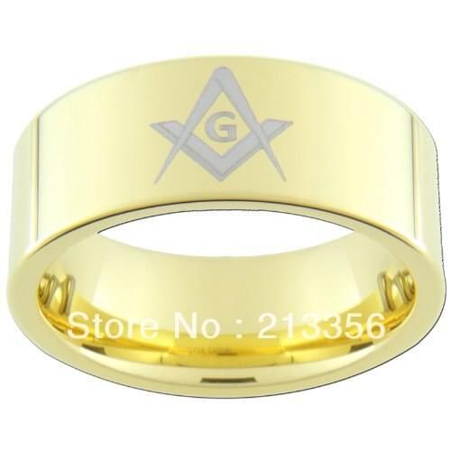 BUY CHEAP PRICE PROMOTION! FREE SHIPPING!USA HOT SELLING HIS & HER TUNGSTEN MASONIC RING New GOLD PlLATED FREEMASON WEDDING BAND