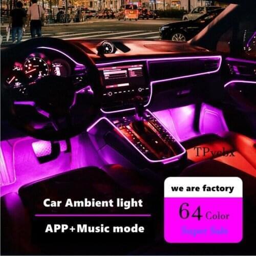 Auto Interior Ambient Light Decorative Lamp Strips 2m/4m/6m Flexible Car Atmosphere Lamps APP Sound Control RGB Mode Colorful