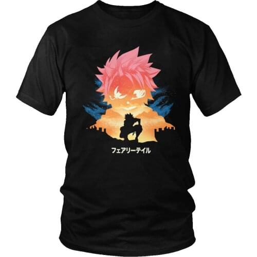 Manga Fairy Tail T Shirt for Men Soft Cotton Graphic T-shirt Short Sleeves Japanese Anime Natsu Dragneel Tee Tops Apparel Gift
