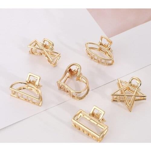 Cute Circle Hollow Gold Hair Clips for Hair Geometric Alloy Hair Claws Heart Women Girl Sweet Headband Clip Hair Accessories