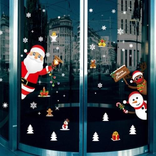 Cartoon Christmas Stickers for Window Showcase Removable Santa Clause Snowman Home Decor Decal Adhesive PVC Stickers