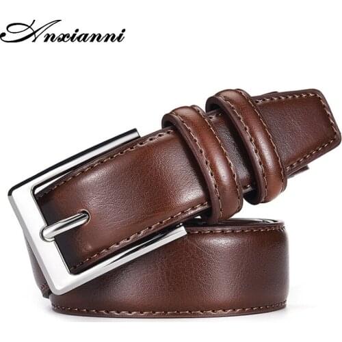 Mens Genuine Leather Dress Belt Classic Stitched Design 33mm Skinny Solid Belt Jean Dress Pants