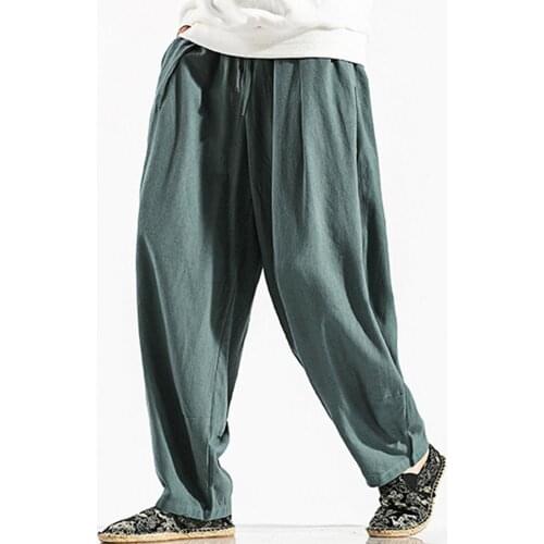 Men Harem Pants Solid Color Stylish Drawstring Men Mid Rise Pockets New Fashion Long Pants Casual Loose Streetwear Trousers