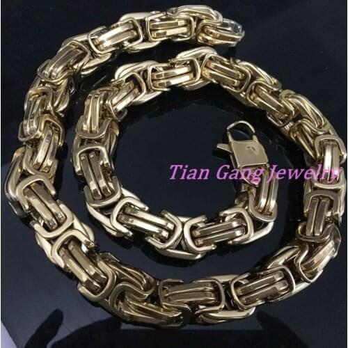 CUSTOMIZE SIZE 12MM/15MM Promotion Heavy Huge Mens Necklaces Gold Chain Link Necklace High Quality Stainless Steel Byzantine