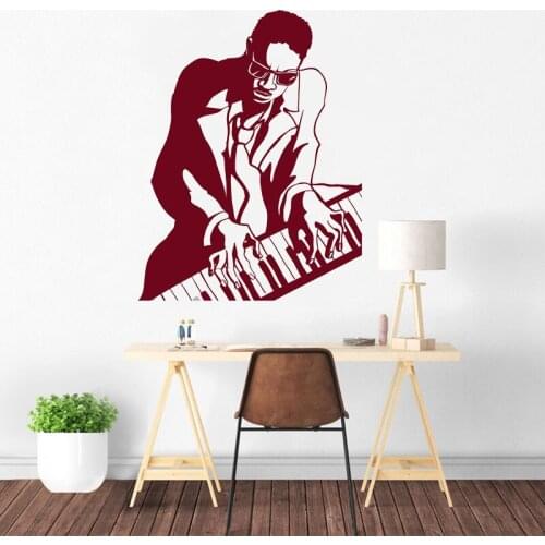 Jazz Music Wall Sticker African Man Decal Musical Instrument Piano Stickers Musician Home Decor Creative Living Room Decoration