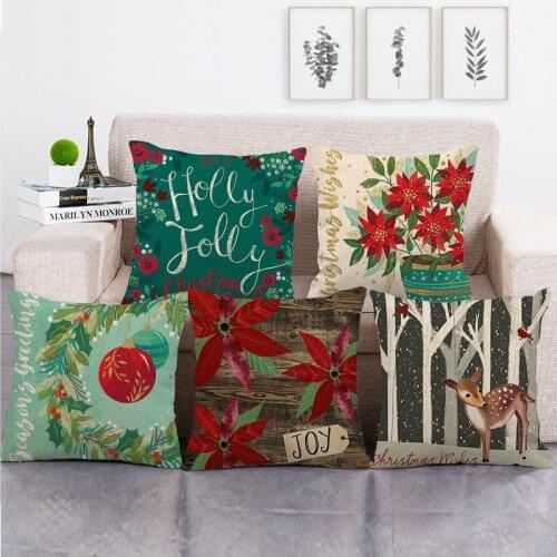 45cm*45cm green style merry christmas flowers design linen/cotton throw pillow covers couch cushion cover home decor pillow