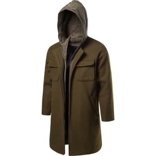 New Mens Fashion Fake Two-Piece Windbreaker Autumn and Winter Korean Style Trendy Woolen Coat Mens Jacket