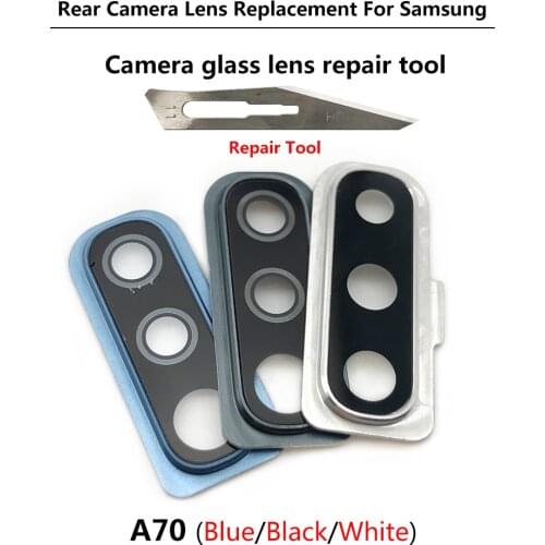 New For Samsung A50 A505F A70 A705F Rear Camera Glass Lens Cover With Frame Holder with Sticker Replacement Spare Parts