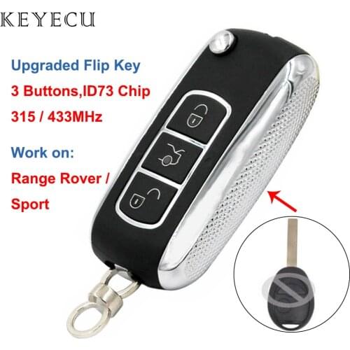Keyecu Upgraded Flip Remote Key 3 Buttons 315 / 433MHz ID73 Chip for Land Rover Range Rover 2002 2003 2004 2005 Sport HU92 Blade