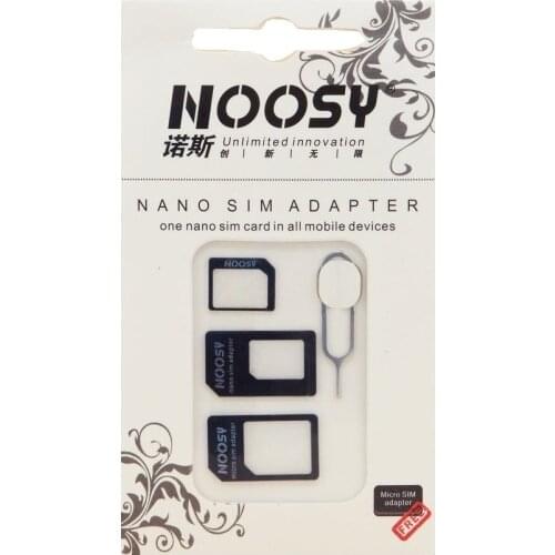 Wholesale 500 sets/Lot Noosy Nano SIM Card Adapter 4 in 1 Micro SIM Adapter with Eject Pin Key Retail Package for Mobile Phones