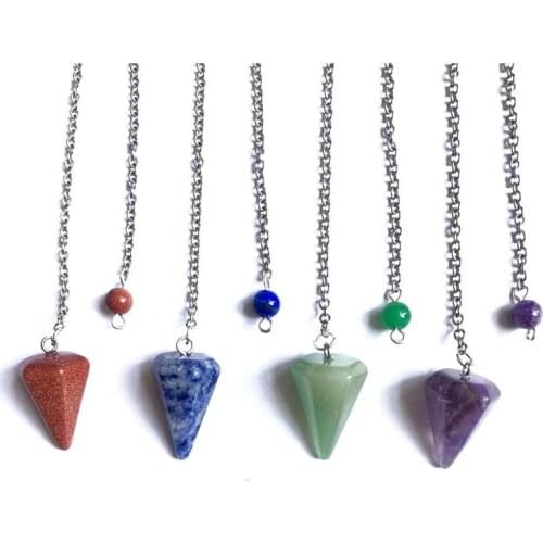 Wholesale Natural Quartz Agates Pendant rose crystal Tiger Eye Reiki Healing Cone Crystal Pendant Pendulum Amulet Men Women