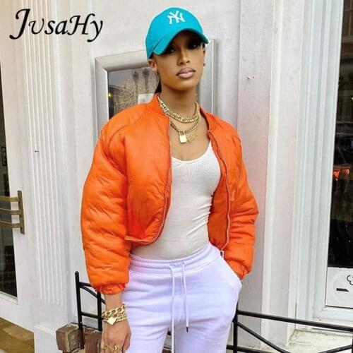 JuSaHy Autumn Solid Jacket for Women Harajuki Casual Puffer Cotton-Padded Zip-Up Coat Puff Sleeve Turtleneck High Streetwear