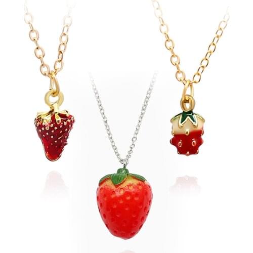 Red strawberry Pendant Necklace Fashionable Cream Strawberry Fruit Necklace Jewelry accessories for children