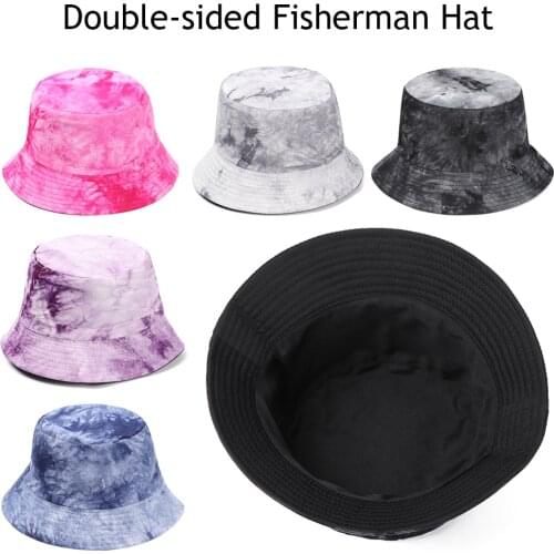 New Fashion Cotton Foldable Tie Dye Bucket Hat Double-Sided Hip Hop Flat Fisherman Cap Women Men Outdoor Summer Sunscreen Hat