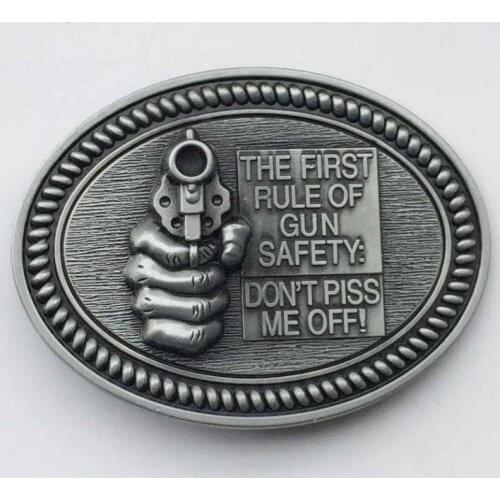 Oval 3D The First Rule of Gun Safety Belt Buckle suitable for 4cm wideth belt with continous stock