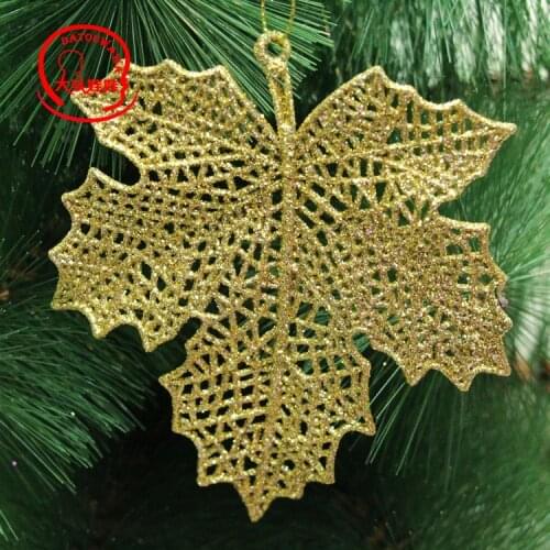 MAXSIN Christmas decoration 12.5 x 11cm glitter powder plastic quality cutout leaves christmas pendant hangings