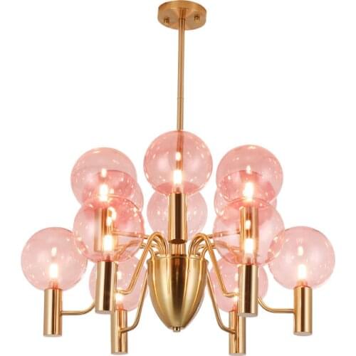 Nordic Post-Modern Minimalist Living Room Bedroom Dining Room Pink/Amber Glass Lampshade Molecular Chandelier Lights
