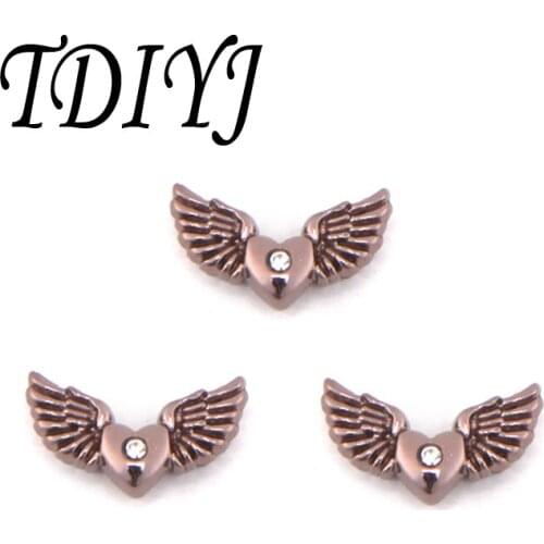 TDIYJ Metal Jewelry Coffee Angel Wings Slide Charms for 10mm Mesh Keeper Bracelets as Women Jewelry Bangle Charms 6pcs/lot