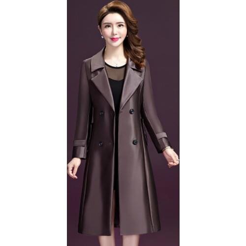 Fall Spring Womens Female Navy Long Sleeve Suit Collar Trench Coat , 2020 Autumn Woman Slim Double Breasted Coats Clothes
