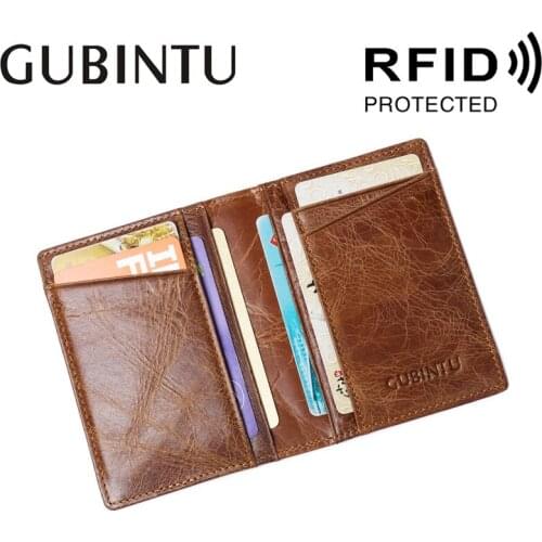 Unisex Genuine Leather Vertical Business Card Case Anti-magnetic RFID Anti-theft Card Bag Card Holder