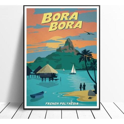 VINTAGE BORA BORA Canvas Painting Art Print Poster Picture Wall Modern Minimalist Bedroom Living Room Decoration