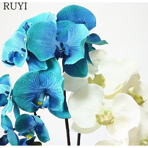 High Quality Europe Artificial Flowers Single Branch 10 Heads Large Flowers Phalaenopsis Multicolor Fake Flowers Decoration