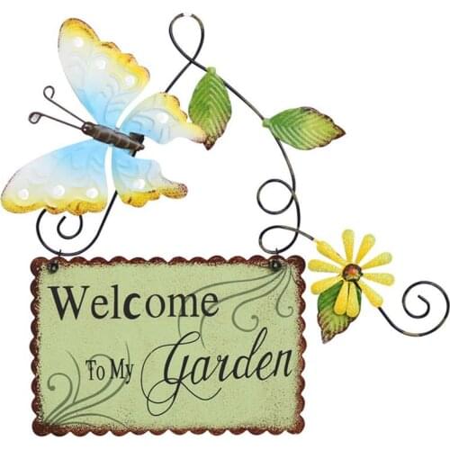 Welcome Door Sign Iron Art Plaque Board Hanging Welcome Board Flower Pendant For Home Restaurant Hotel Bedroom Decoration