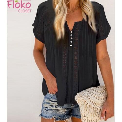 Flokocloset Casual Solid Color V-Neck Hollow Out T-shirts Summer Loose Short Sleeve shirts Women Basic Tops Tees
