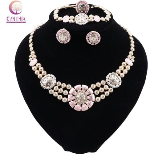 CYNTHIA Dubai Jewelry Sets Women Fashion Necklace Earrings Bracelet Ring Set Women Gold African Women Jewelry Set