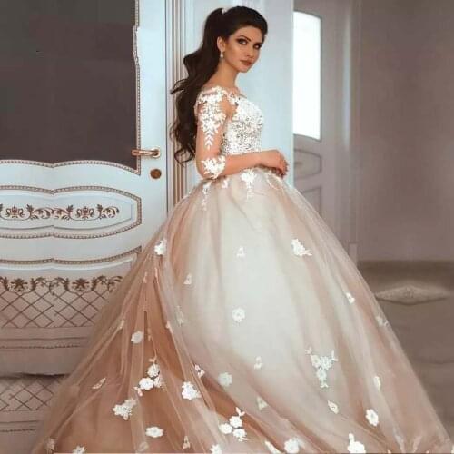 Thinyfull Elegant Half Sleeve Wedding Dresses Sheer Scoop Neck A Line Bride Dresses Tulle Lace Appliques 2020 Vestido De Novia