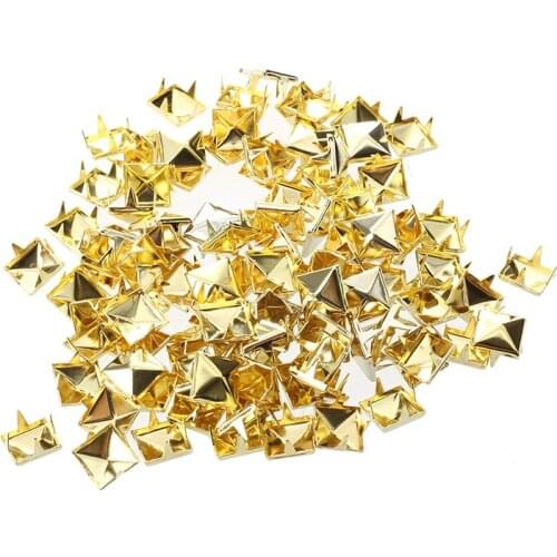 100x Gold 8mm Pyramid Studs Spots Punk Nailheads Spikes for Bag Shoes Bracelet