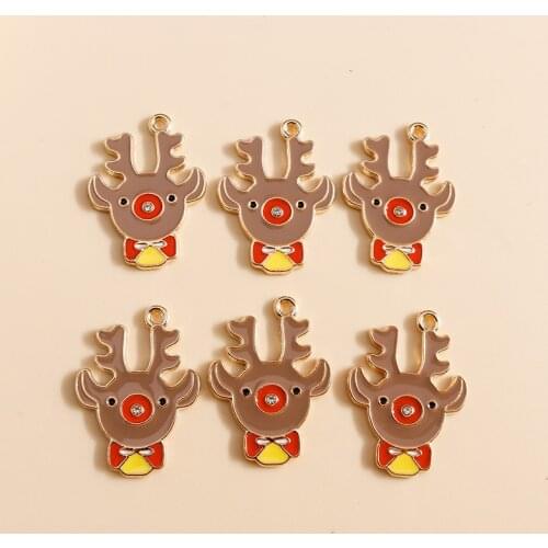 10pcs 18*26mm Enamel Christmas Elk Charms for Bracelets Pendants Necklaces Making Cute Crystal Nose Charms DIY Jewelry Findings