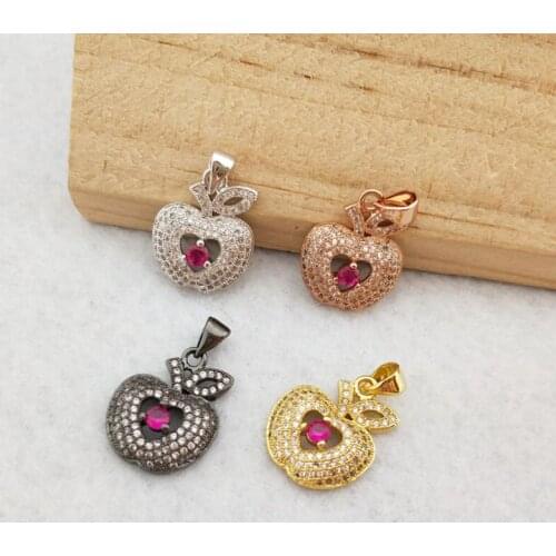 10 Pieces Tiny CZ crystal apple shaped Charm pendant CZ zircon Stone Micro pave Pendant Finding DIY necklace Jewelry PD889