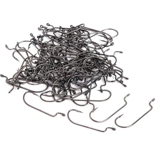 100Pcs High-carbon steel Crank hook for soft fish bait with Hole Carp Fishing Tackle Box