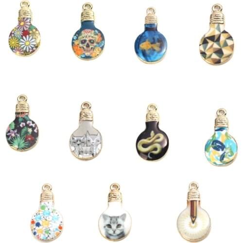 11 Colors Enamel Bulb Pendants Zinc Based Alloy Daisy Flower Cat Charms Gold Color Multicolor 22* 12mm For DIY Jewelry, 10 PCs