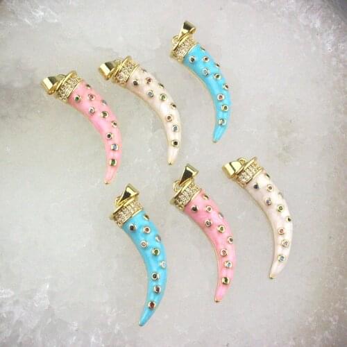 30*8mm 10pcs/lot fashion colorful enamel with cz pendant,horn shape enamel charm,bracelet/necklace jewelry accessories wholesale