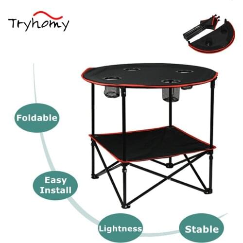 S-tadpoles Lightweight Canvas Folding Table For Camping Picnic Beach Side Desk With Cup Holder Outdoor Portable Round Tables