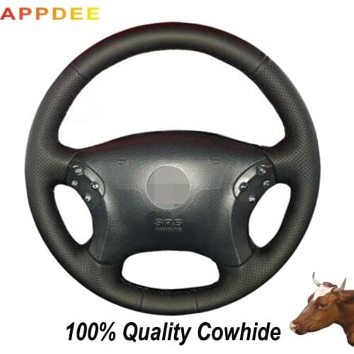 APPDEE Black Genuine Leather Car Steering Wheel Cover for Mercedes Benz W203 C-Class 2001 2002 2003 2004 2005 2006 2007