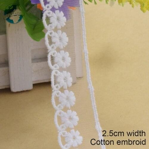 2.5cm white cotton embroided lace ribbon guipure trim wedding decoration DIY Accessories dolls lace african lace applique#3914