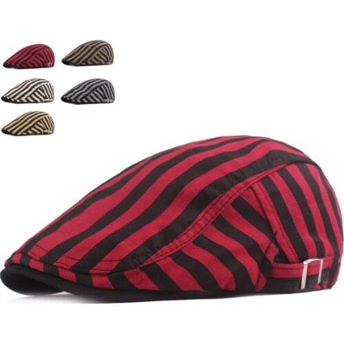 Spring Summer Striped Hats For Men Women Casual Cotton Beret Caps Gorras Planas England British Retro Boinas Flat Hat