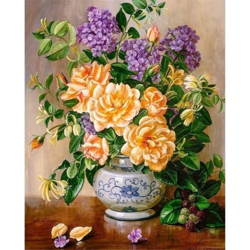 Flowers Adult Child Printed Fabric 11CT Cross Stitch Full Kit DIY Embroidery DMC Threads Handicraft Handmade Sewing Sales