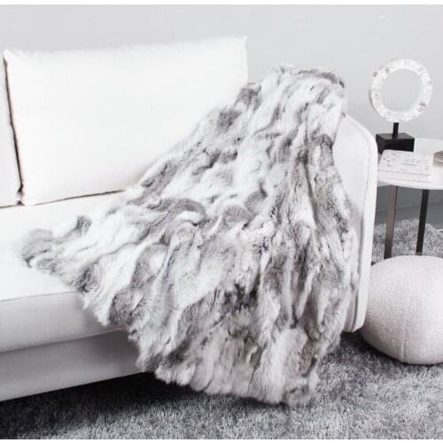 CX-D-11C3 Custom Made Patchwork Rabbit Fur Rug Blankets ~ DROP SHIPPING