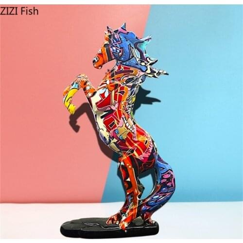 European Resin Painted Station Horse Sculpture Desktop Ornaments Crafts Abstract Cartoon Animal Horse Figurines Gifts Home Decor