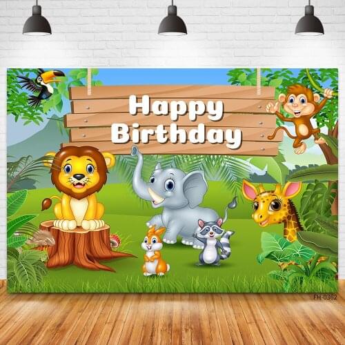 Custom Name Jungle Forest Wild Animal Photography Backdrop Safari Party Background For Newborn Baby Shower Birthday Photo Studio