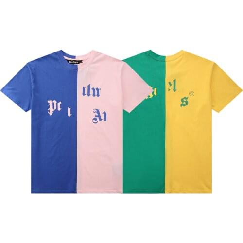 Palm Angels 21SS Letter Logo round neck short sleeves for men and women T-shirt , Cotton two-tone print T-shirt