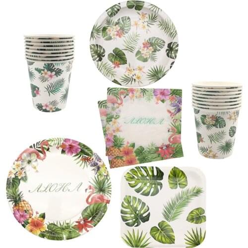 Hawaiian Turtle Leaf Plants Flamingo Disposable Tableware Paper Cup Plates Birthday Safari Jungle Hawaii Party Supplies