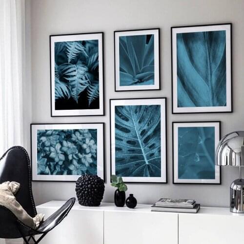 Blue Aloe Leaves Monstera Canvas Painting Minimalist Flower Wall Art Nordic Posters and Prints Pictures for Living Room Decor