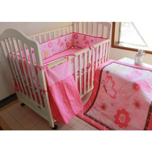 5pcs embroidered baby bedding set baby cot crib bedding set tour de lit bébé (4bumper+duvet+bed cover+bed skirt+diaper bag)